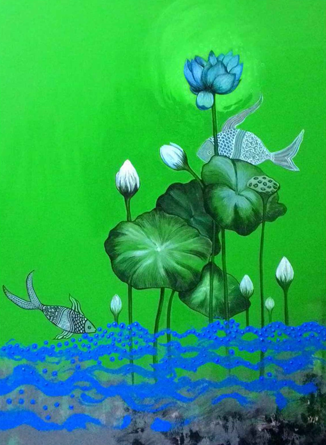 The Lotus in Blue by Shyamali Paul | Acrylic Painting