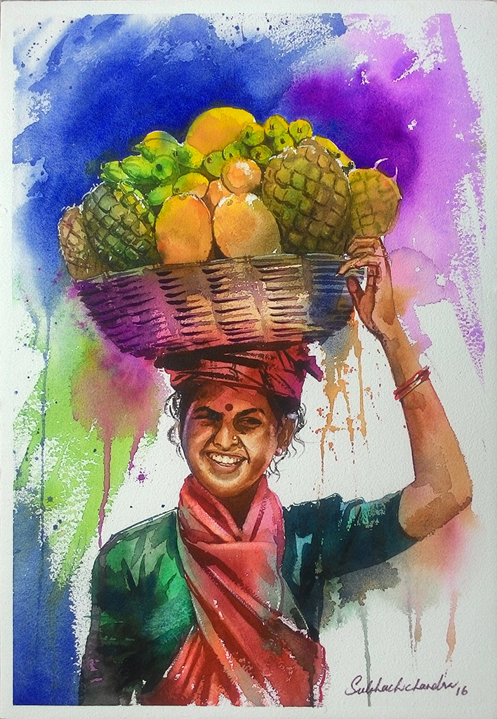 artflute com watercolor painting by subhashchandra gowda fruit seller artflute com watercolor painting by